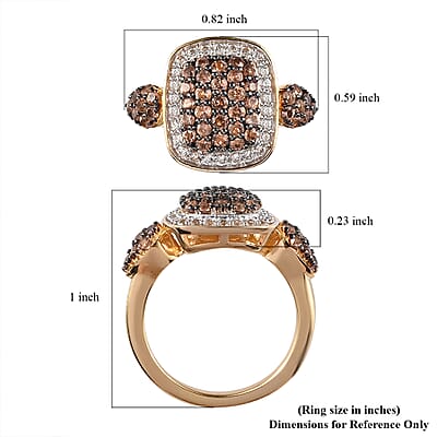 Jenipapo Andalusite and Natural White Zircon Cluster Ring in Rhodium and Vermeil YG Over Sterling Silver (Size 10.0) 1.15 ctw