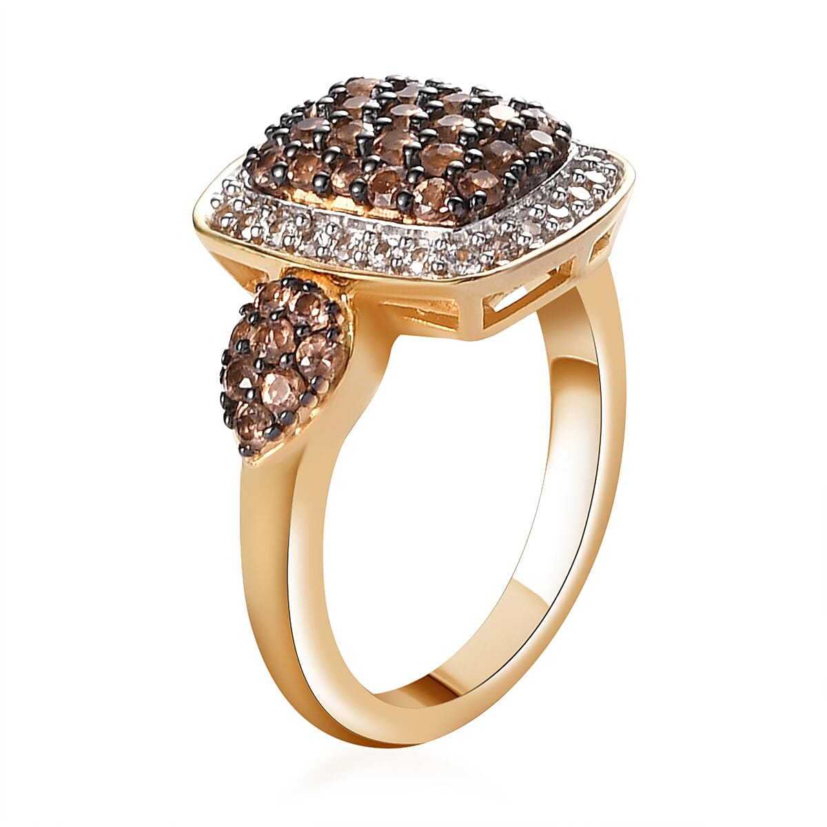 Jenipapo Andalusite and Natural White Zircon Cluster Ring in Rhodium and Vermeil YG Over Sterling Silver (Size 7.0) 1.15 ctw image number 3