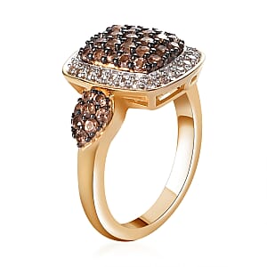 Jenipapo Andalusite and Natural White Zircon Cluster Ring in Rhodium and Vermeil YG Over Sterling Silver (Size 7.0) 1.15 ctw