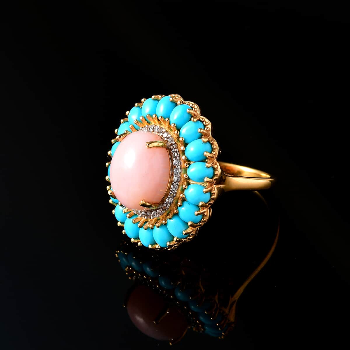 Peruvian Pink Opal and Multi Gemstone Cocktail Ring in Vermeil YG Over Sterling Silver (Size 10.0) 7.35 ctw image number 1