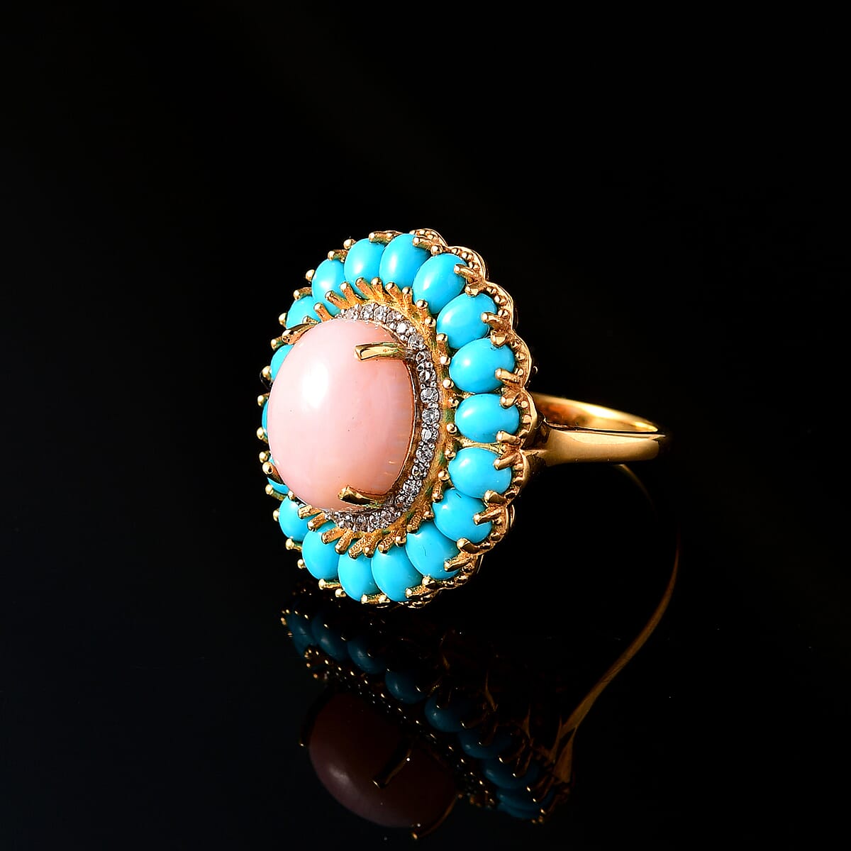 Peruvian Pink Opal and Multi Gemstone Cocktail Ring in Vermeil YG Over Sterling Silver (Size 7.0) 7.35 ctw image number 1