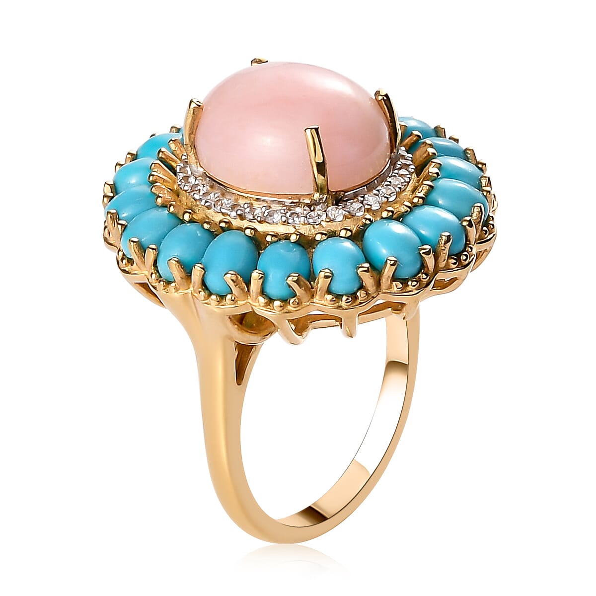 Peruvian Pink Opal and Multi Gemstone Cocktail Ring in Vermeil YG Over Sterling Silver (Size 7.0) 7.35 ctw image number 3