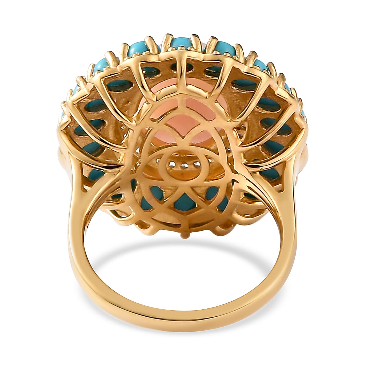 Peruvian Pink Opal and Multi Gemstone Cocktail Ring in Vermeil YG Over Sterling Silver (Size 7.0) 7.35 ctw image number 4