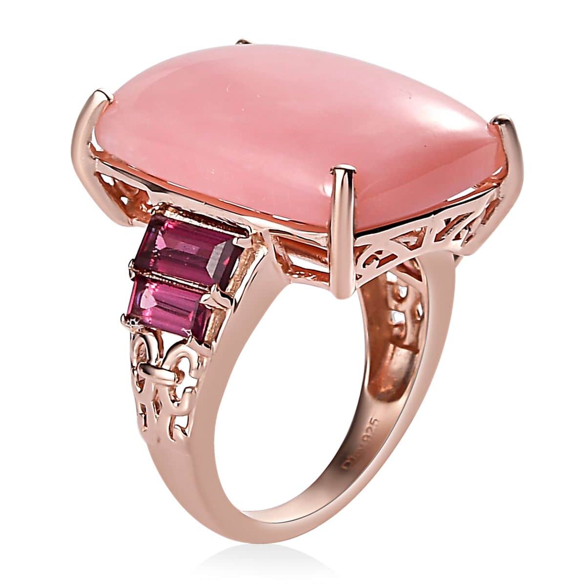 Peruvian Pink Opal and Orissa Rhodolite Garnet Ring in Vermeil Rose Gold Over Sterling Silver 15.50 ctw image number 3
