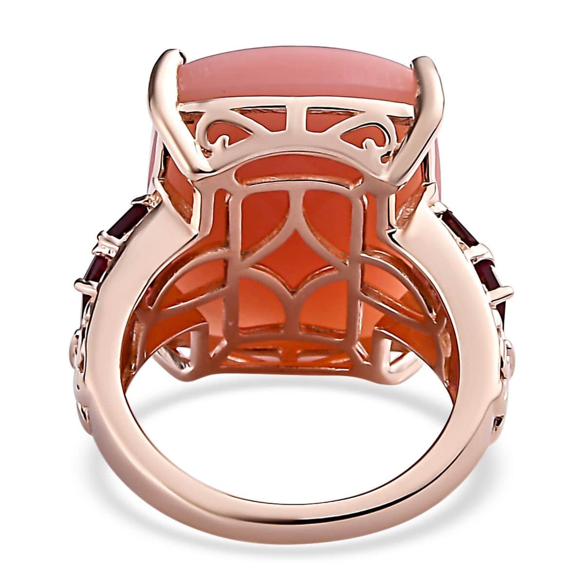 Peruvian Pink Opal and Orissa Rhodolite Garnet Ring in Vermeil Rose Gold Over Sterling Silver (Size 10.0) 15.50 ctw image number 4