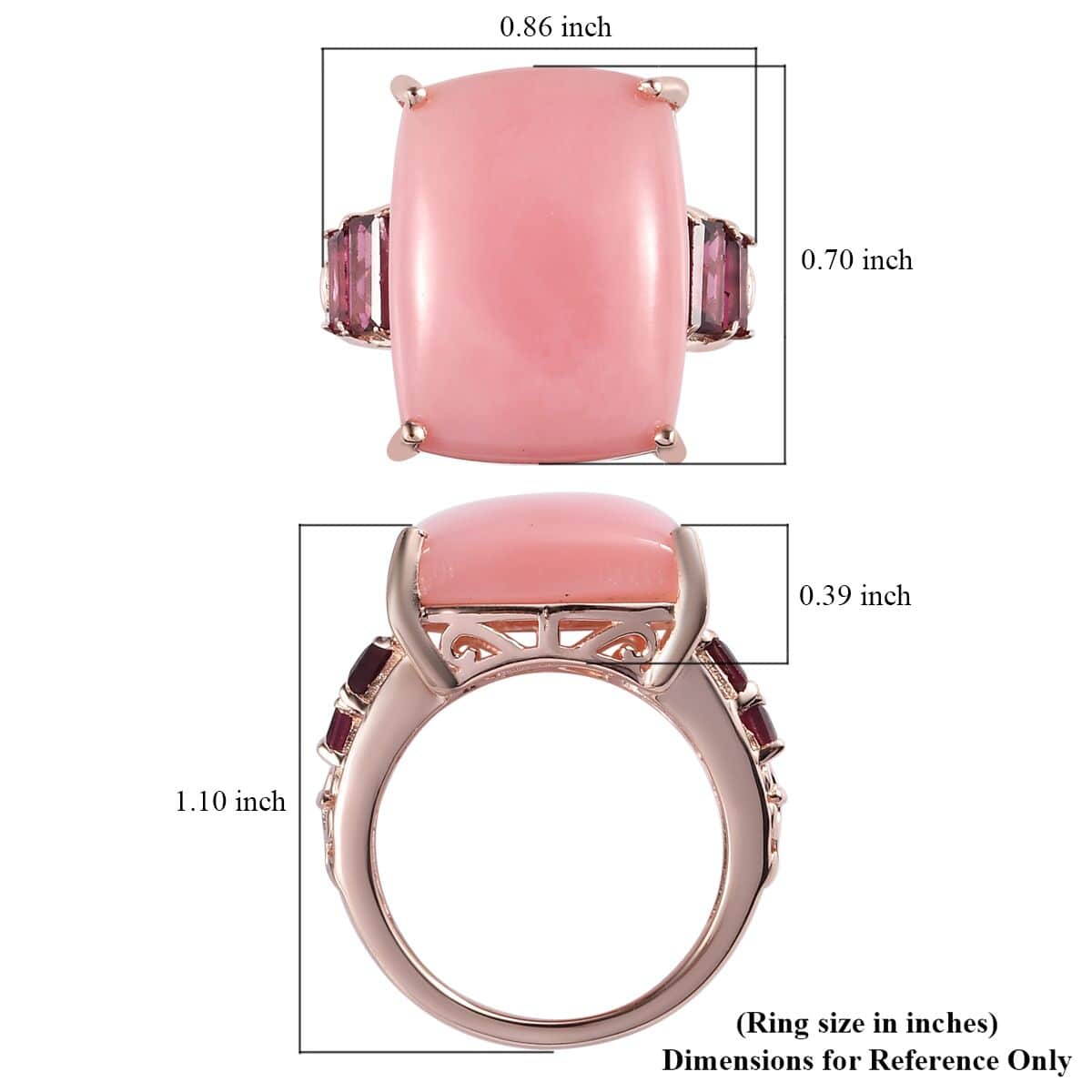 Peruvian Pink Opal and Orissa Rhodolite Garnet Ring in Vermeil Rose Gold Over Sterling Silver 15.50 ctw image number 5
