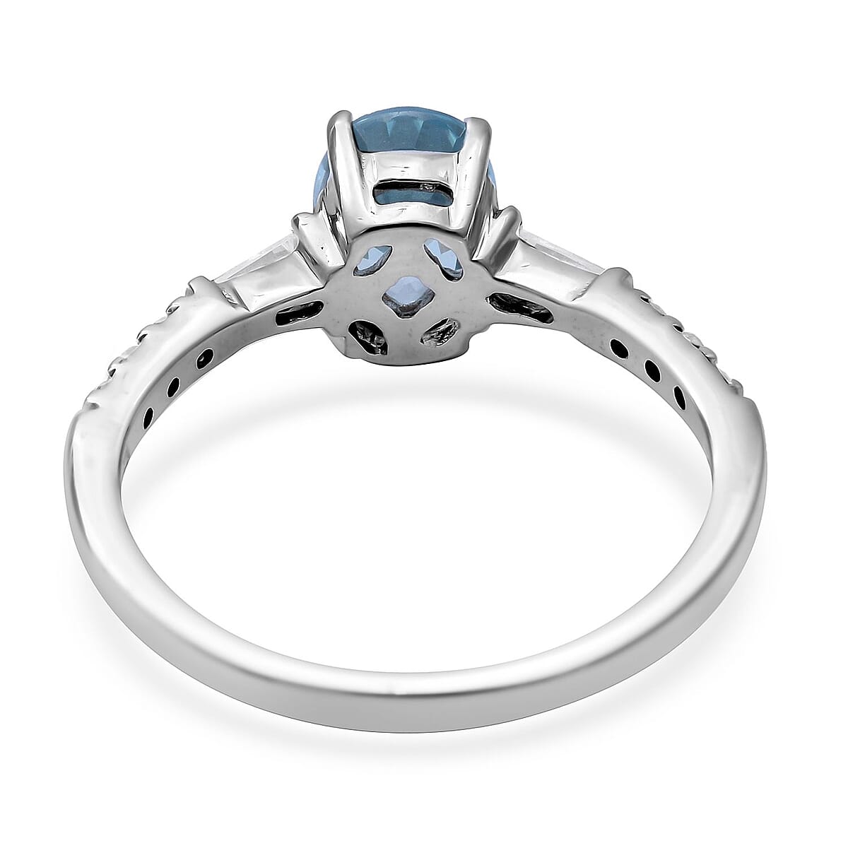 Cambodian Blue Zircon and Natural White Zircon Ring in Platinum Over Sterling Silver (Size 10.0) 2.25 ctw image number 3