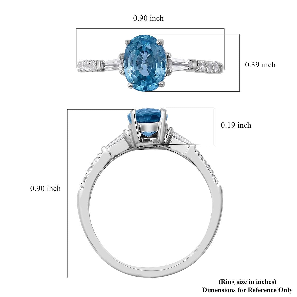 Cambodian Blue Zircon and Natural White Zircon Ring in Platinum Over Sterling Silver (Size 10.0) 2.25 ctw image number 4