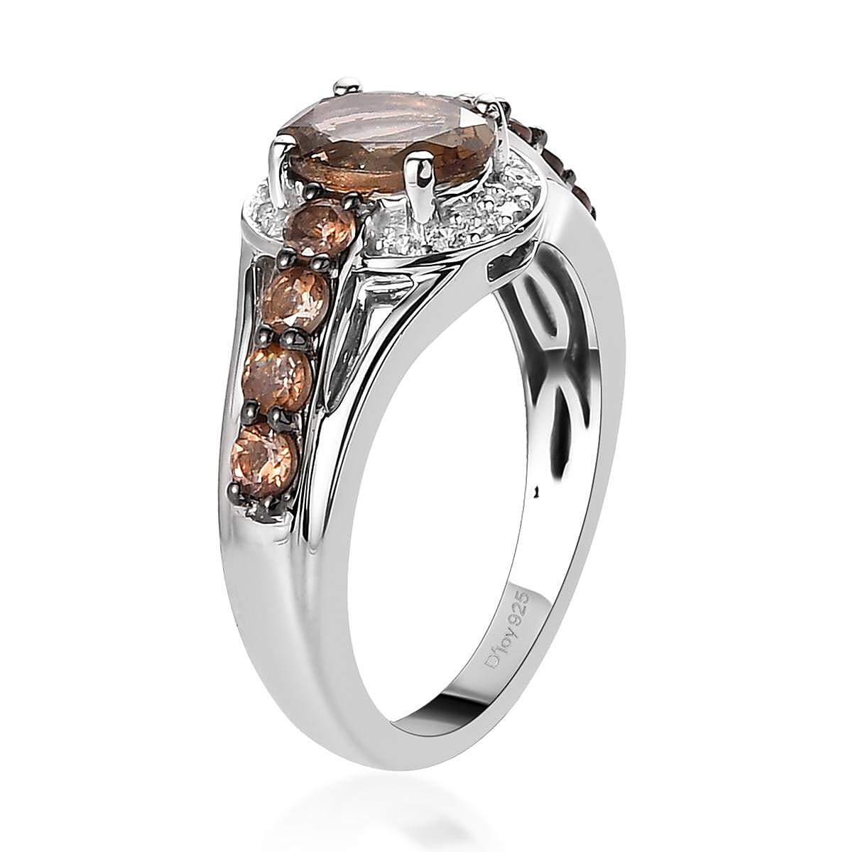 Jenipapo Andalusite and Natural White Zircon Ring in Platinum Over Sterling Silver 2.00 ctw image number 3