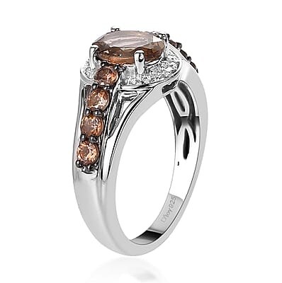 Jenipapo Andalusite and Natural White Zircon Ring in Platinum Over Sterling Silver (Size 10.0) 2.00 ctw