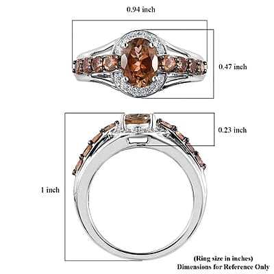 Jenipapo Andalusite and Natural White Zircon Ring in Platinum Over Sterling Silver (Size 10.0) 2.00 ctw