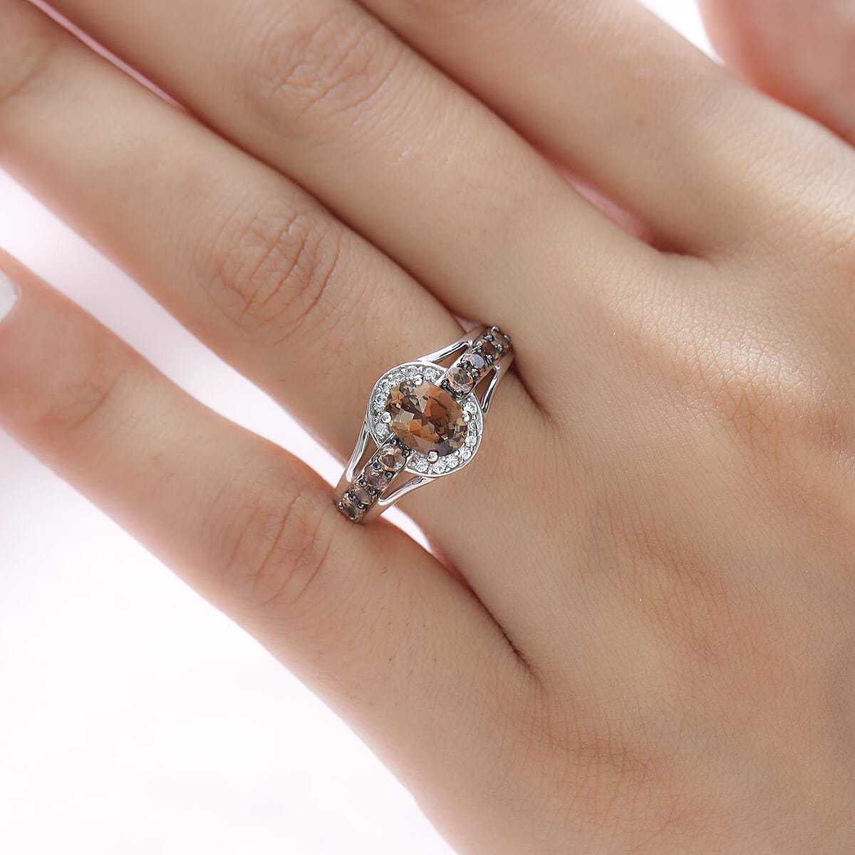 Jenipapo Andalusite and Natural White Zircon Ring in Platinum Over Sterling Silver (Size 7.0) 2.00 ctw image number 2