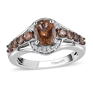 Jenipapo Andalusite and Natural White Zircon Ring in Platinum Over Sterling Silver (Size 9.0) 2.00 ctw