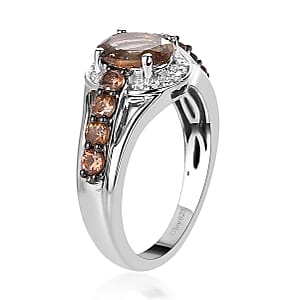 Jenipapo Andalusite and Natural White Zircon Ring in Platinum Over Sterling Silver (Size 9.0) 2.00 ctw