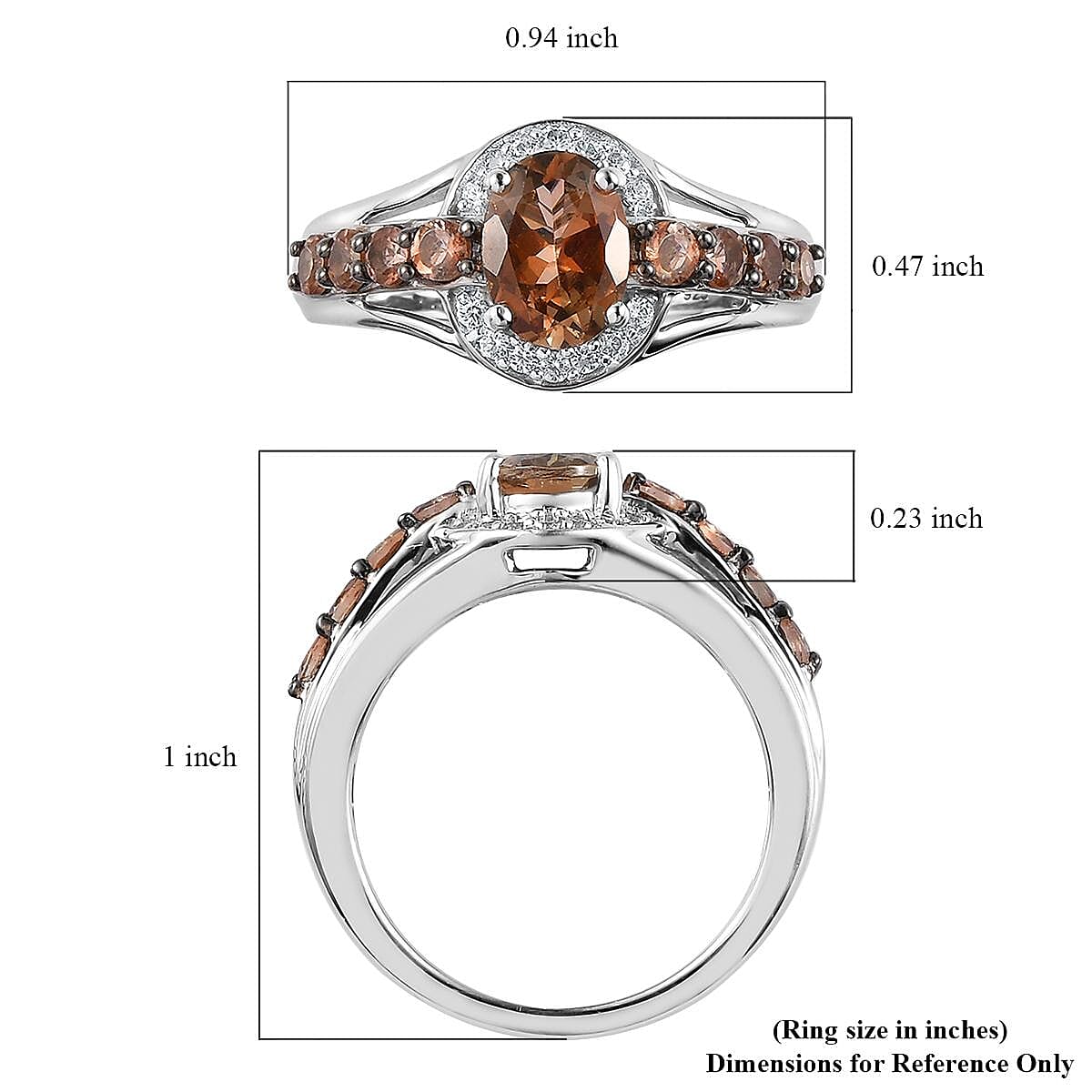 Jenipapo Andalusite and Natural White Zircon Ring in Platinum Over Sterling Silver (Size 9.0) 2.00 ctw image number 5