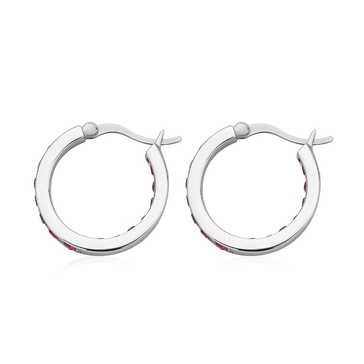 Ruby Color Austrian Crystal Inside Out Hoop Earrings in Stainless Steel