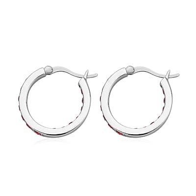 Ruby Color Austrian Crystal Inside Out Hoop Earrings in Stainless Steel