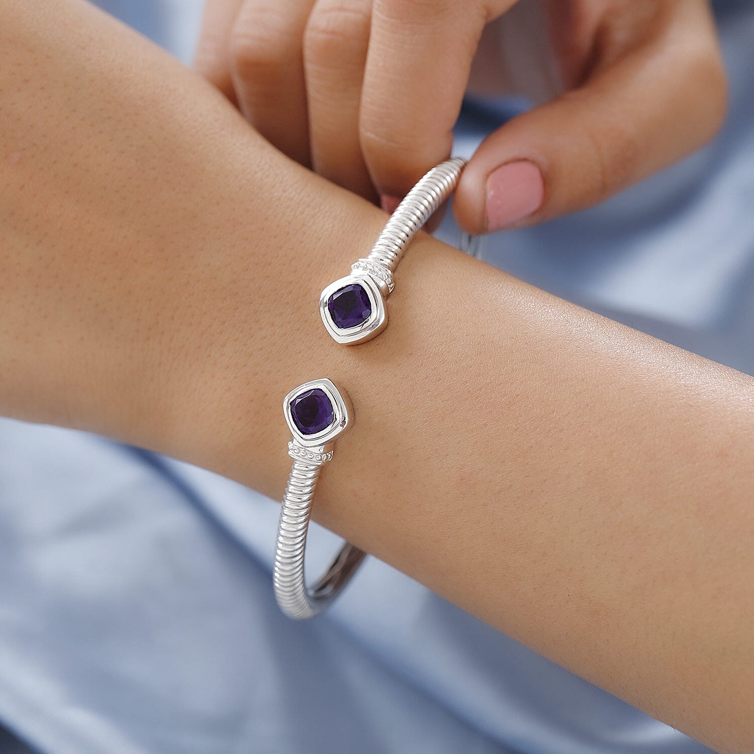 Karis Amethyst Cuff Bracelet in Platinum Bond (6.50 In) 2.85 ctw