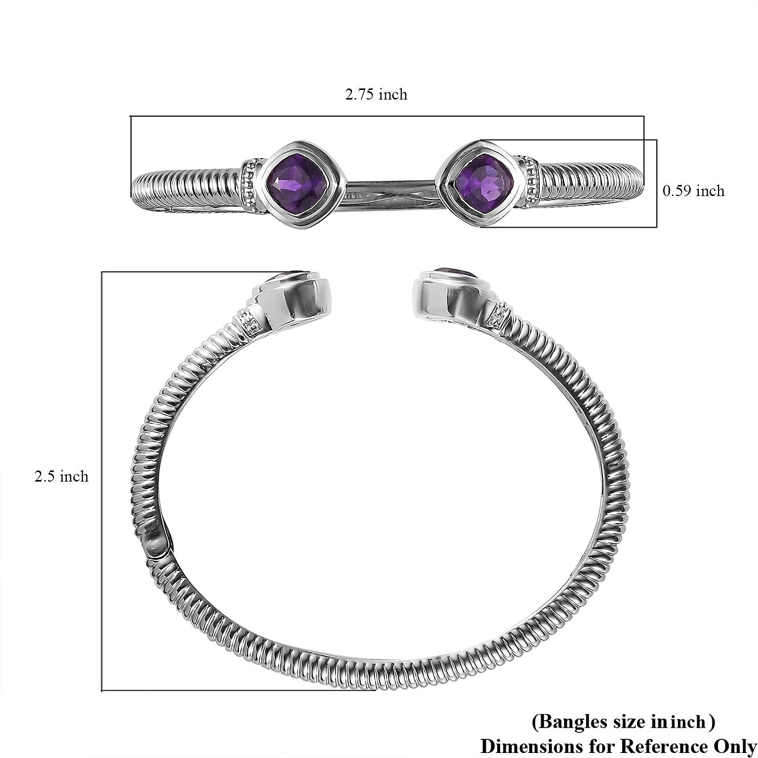 Karis Amethyst Cuff Bracelet in Platinum Bond (6.50 In) 2.85 ctw