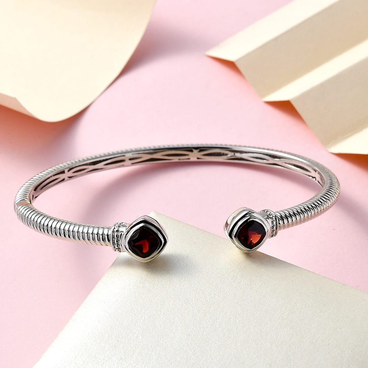 Karis Mozambique Garnet Cuff Bracelet in Platinum Bond (8.00 In) 3.50 ctw image number 1