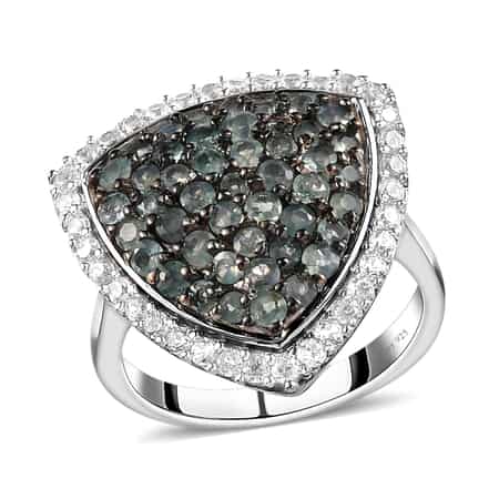 Narsipatnam Alexandrite and Natural White Zircon Trillion Shape Cocktail Ring in Platinum Over Sterling Silver (Size 10.0) 2.20 ctw image number 0