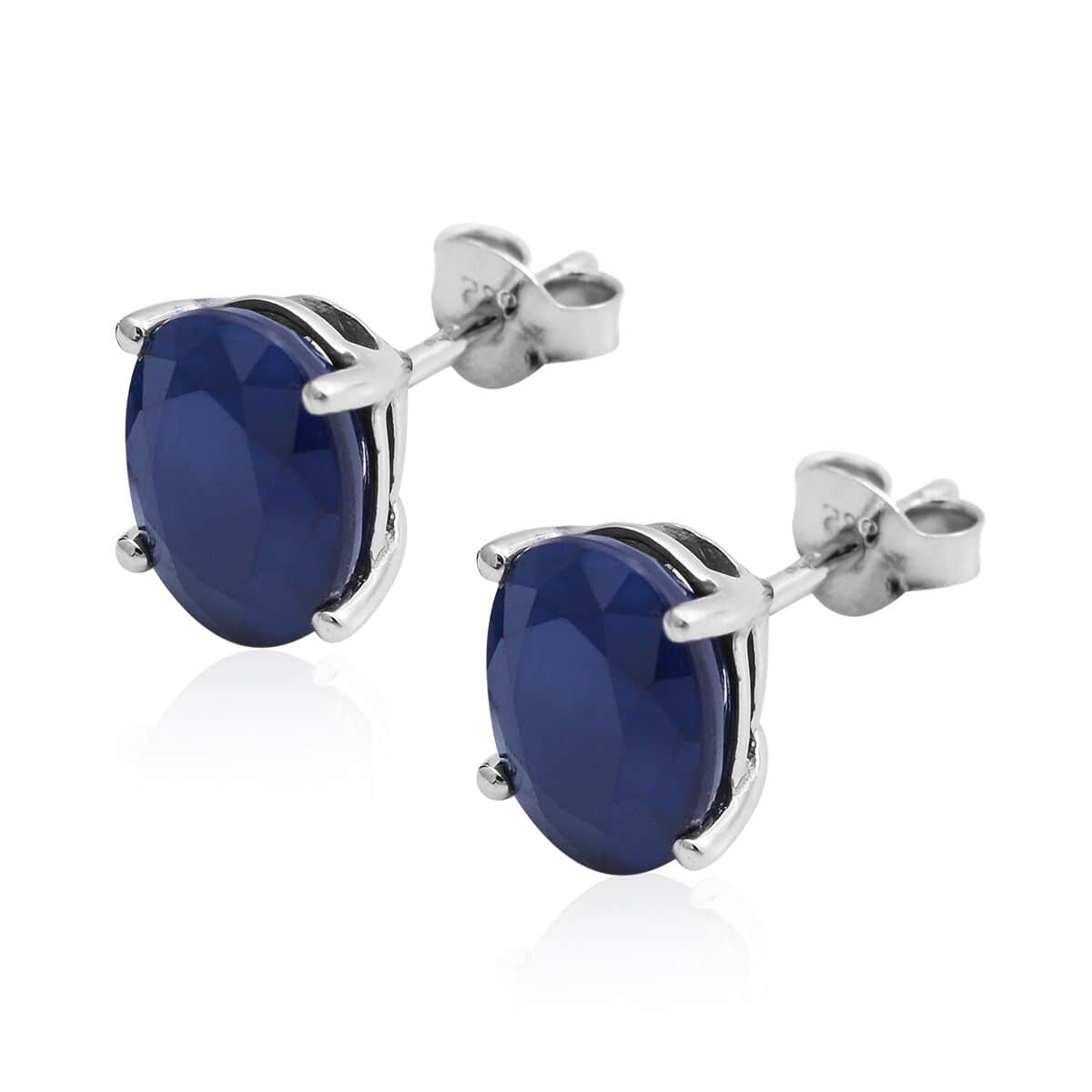 Madagascar Blue Sapphire (DF) Stud Earrings in Platinum Over Sterling Silver 4.50 ctw image number 2