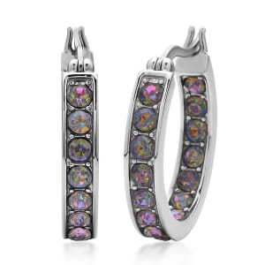 Multi Color Austrian Crystal Inside Out Hoop Earrings in Stainless Steel