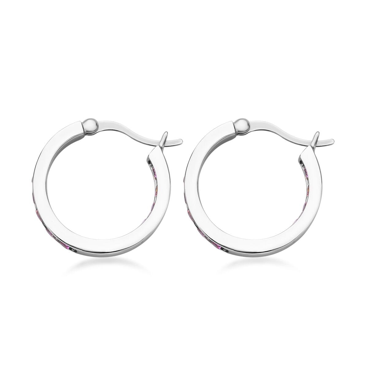 Multi Color Austrian Crystal Inside Out Hoop Earrings in Stainless Steel image number 3