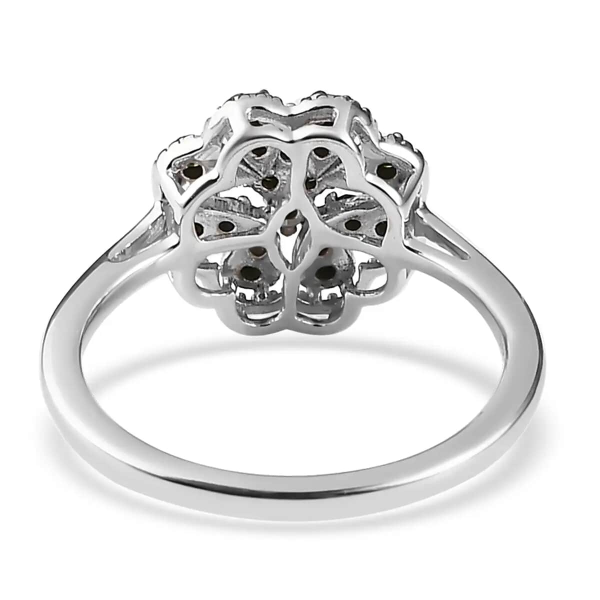 Green Diamond Floral Ring,  Rhodium & Platinum Over Sterling Silver Ring, Green Diamond Cluster Ring, Rings For Her 0.25 ctw image number 5