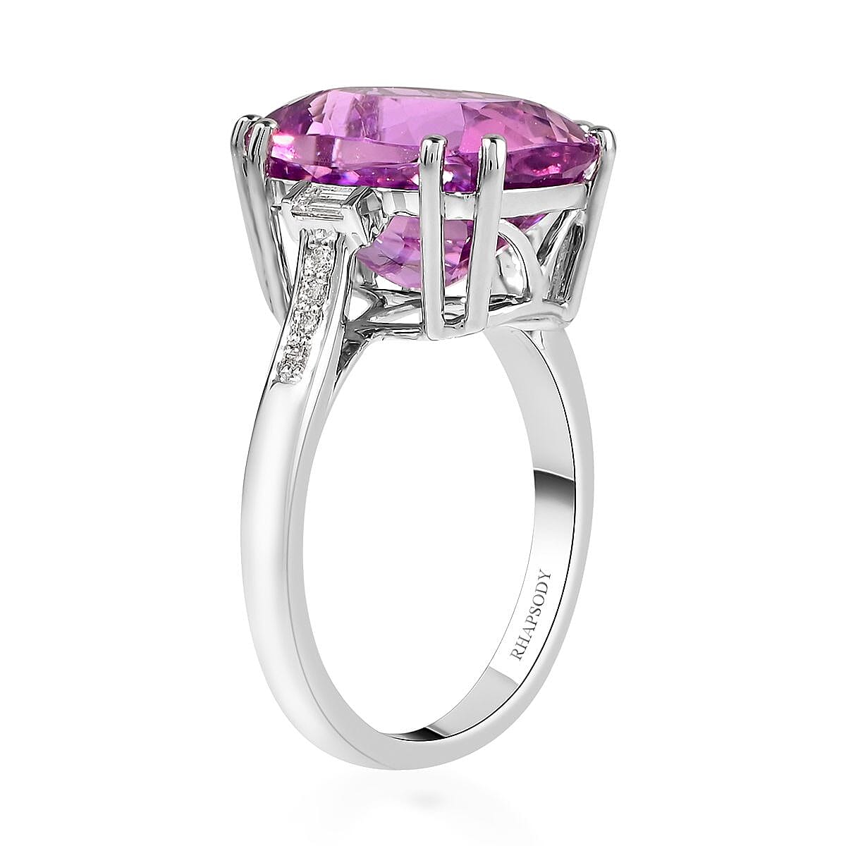 Certified & Appraised RHAPSODY 950 Platinum AAAA Patroke Kunzite and E-F VS Diamond Ring 7.65 Grams 10.70 ctw image number 3