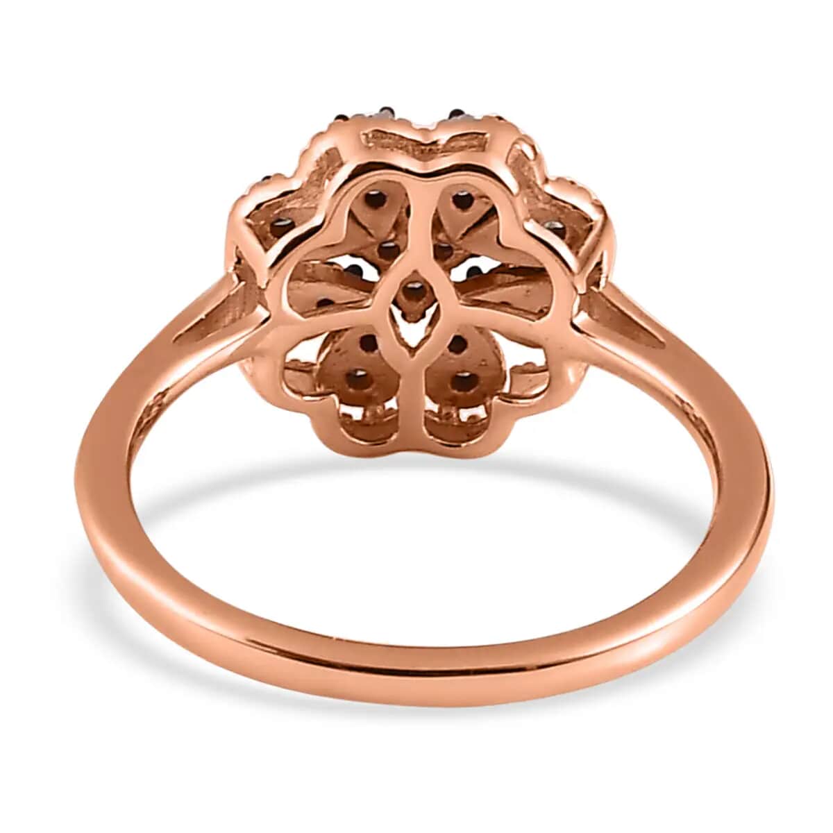 Natural Champagne Diamond Floral Ring,  Rhodium & Vermeil Rose Gold Over Sterling Silver Ring, Natural Champagne Diamond Cluster Ring, Rings For Her 0.25 ctw image number 5