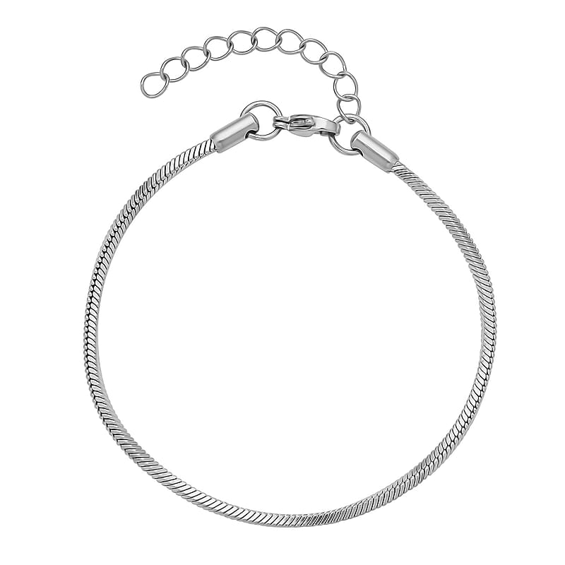 2.5mm Square Snake Bracelet in Stainless Steel (7.50-9.0In) , Tarnish-Free, Waterproof, Sweat Proof Jewelry