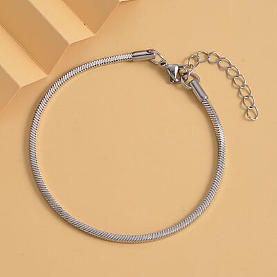 2.5mm Square Snake Bracelet in Stainless Steel (7.50-9.0In) , Tarnish-Free, Waterproof, Sweat Proof Jewelry