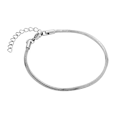 2.5mm Square Snake Bracelet in Stainless Steel (7.50-9.0In) , Tarnish-Free, Waterproof, Sweat Proof Jewelry
