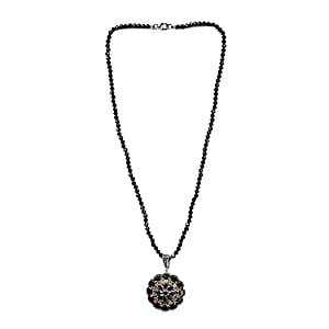 Elite Shungite and Multi Gemstone Pendant with Thai Black Spinel Beaded Necklace 20 Inches in Platinum Over Sterling Silver 68.75 ctw