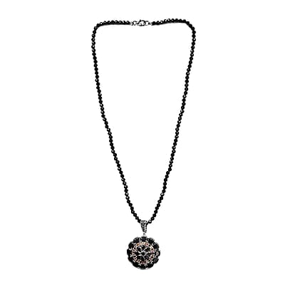 Elite Shungite and Multi Gemstone Pendant with Thai Black Spinel Beaded Necklace 20 Inches in Platinum Over Sterling Silver 68.75 ctw