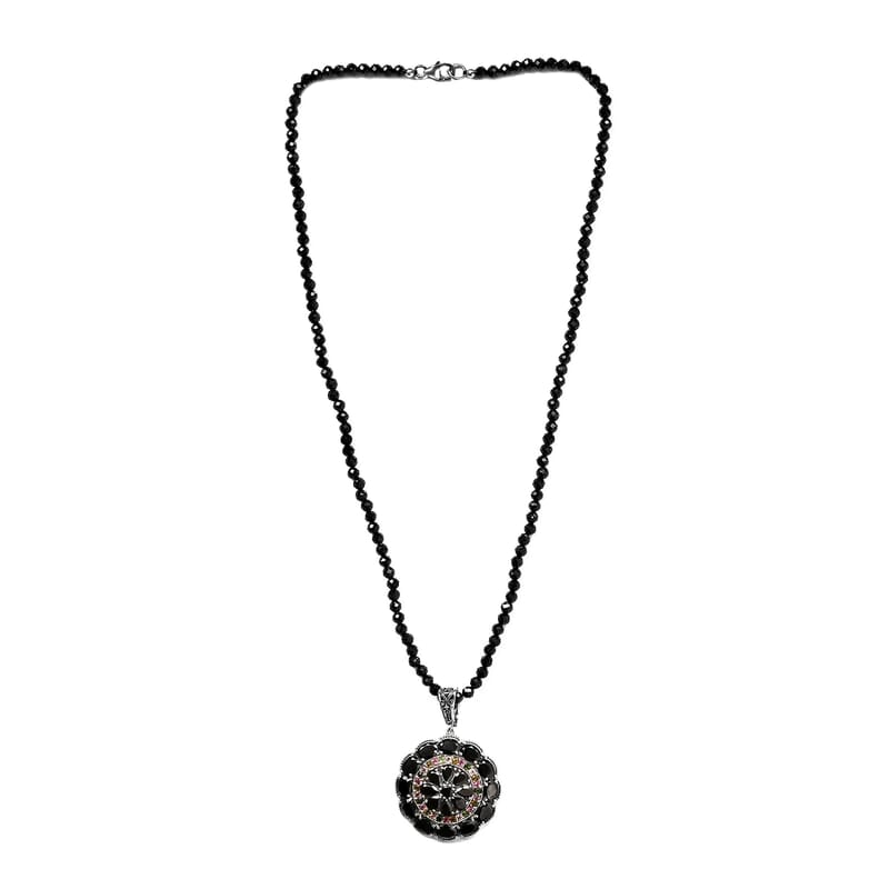 Elite Shungite and Multi Gemstone Pendant with Thai Black Spinel Beaded Necklace 20 Inches in Platinum Over Sterling Silver 68.75 ctw