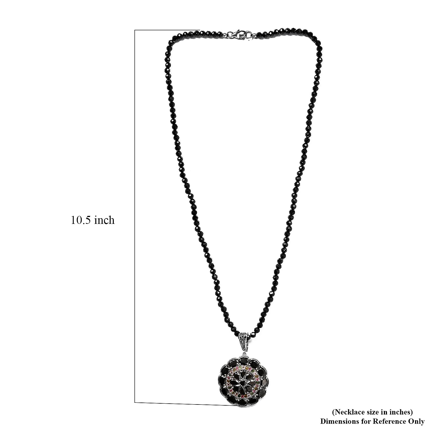 Elite Shungite and Multi Gemstone Pendant with Thai Black Spinel Beaded Necklace 20 Inches in Platinum Over Sterling Silver 68.75 ctw