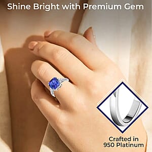 Rhapsody Certified & Appraised AAAA Tanzanite and E-F VS Diamond 4.00 ctw Accent Ring, 950 Platinum Ring, Wedding Ring 4 Grams (Size 6.00)