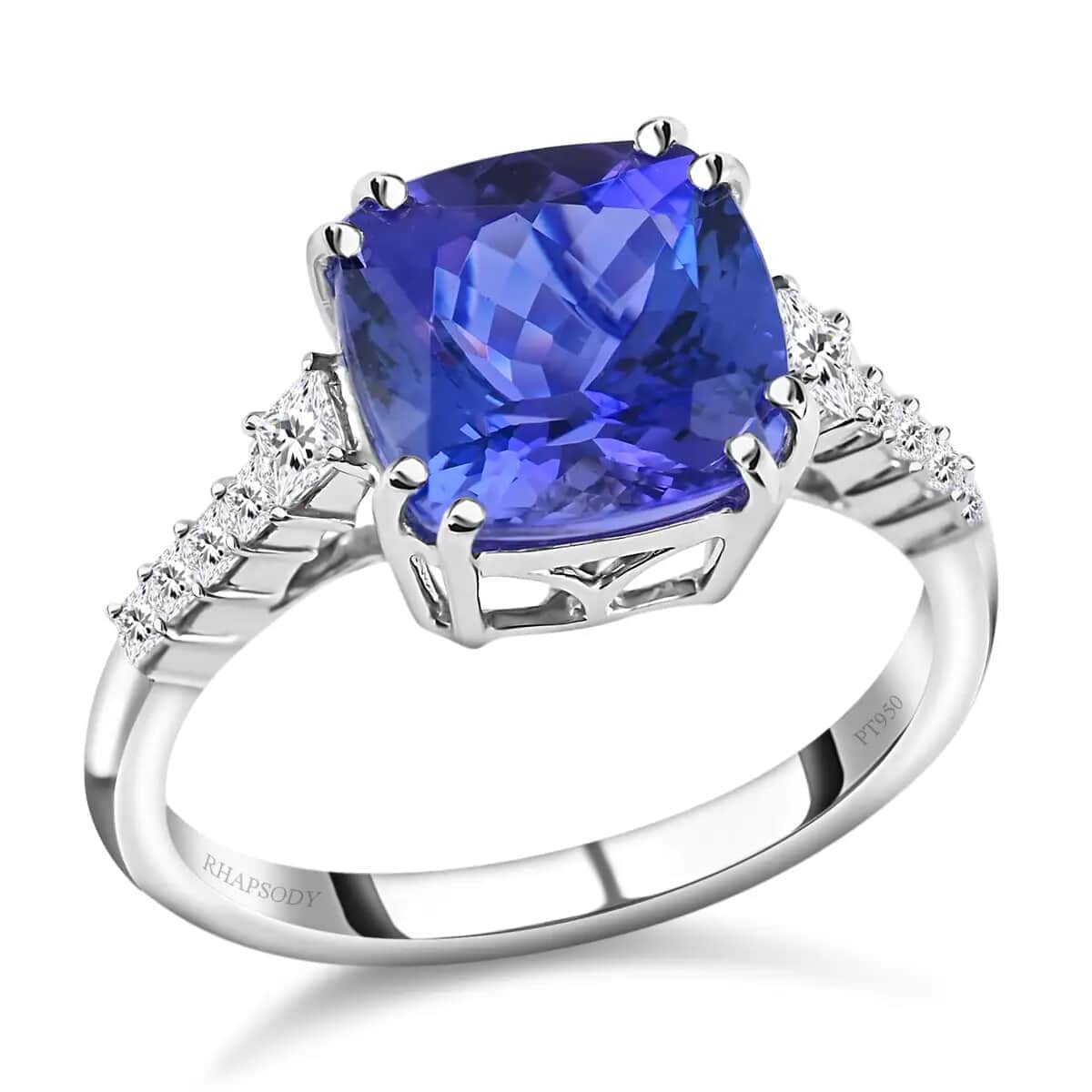 Rhapsody Certified & Appraised AAAA Tanzanite Ring,  E-F VS Diamond Accent Ring, 950 Platinum Ring, Wedding Ring 4 Grams 4.00 ctw image number 0