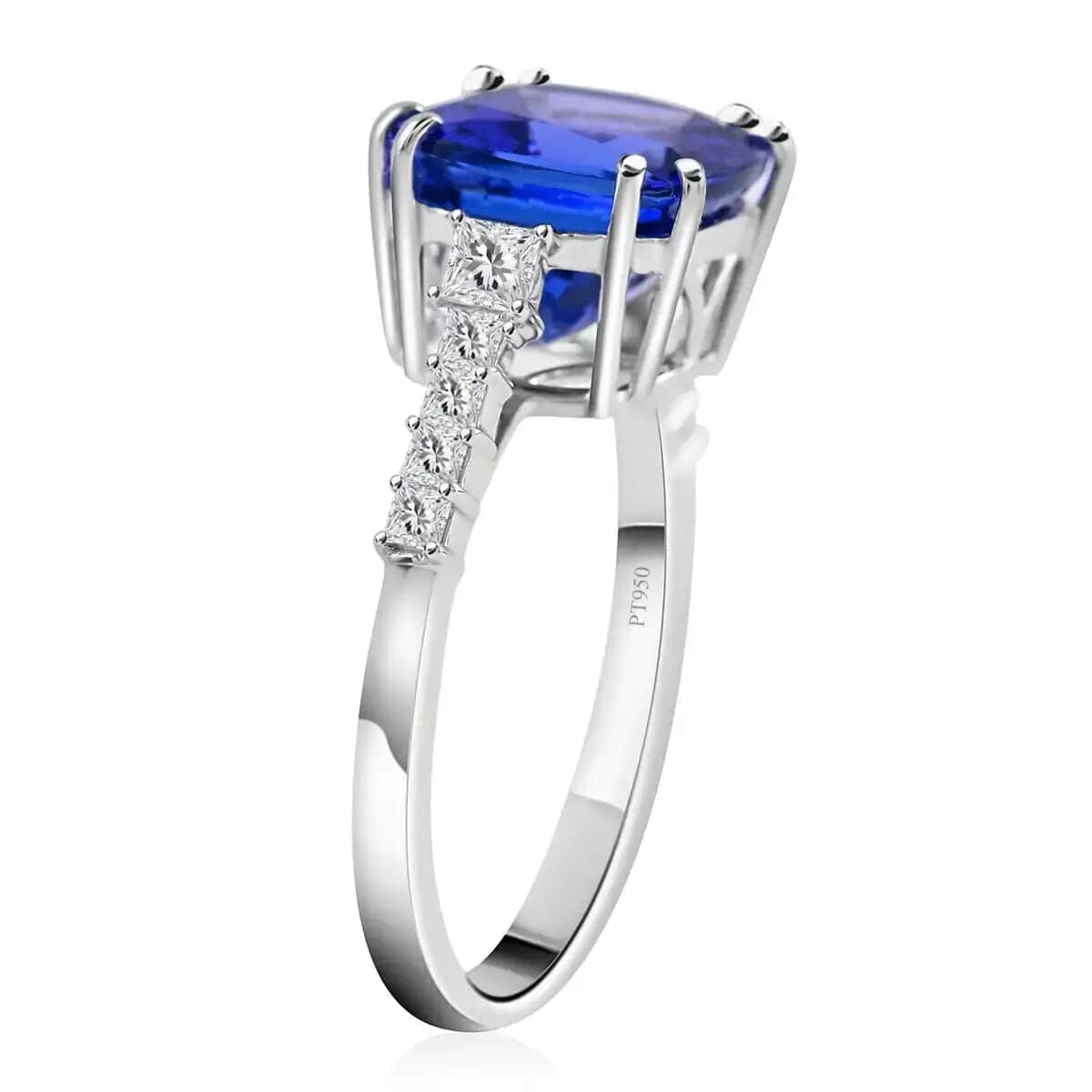 Rhapsody Certified & Appraised AAAA Tanzanite and E-F VS Diamond 4.00 ctw Accent Ring, 950 Platinum Ring, Wedding Ring 4 Grams (Size 8.00) image number 4