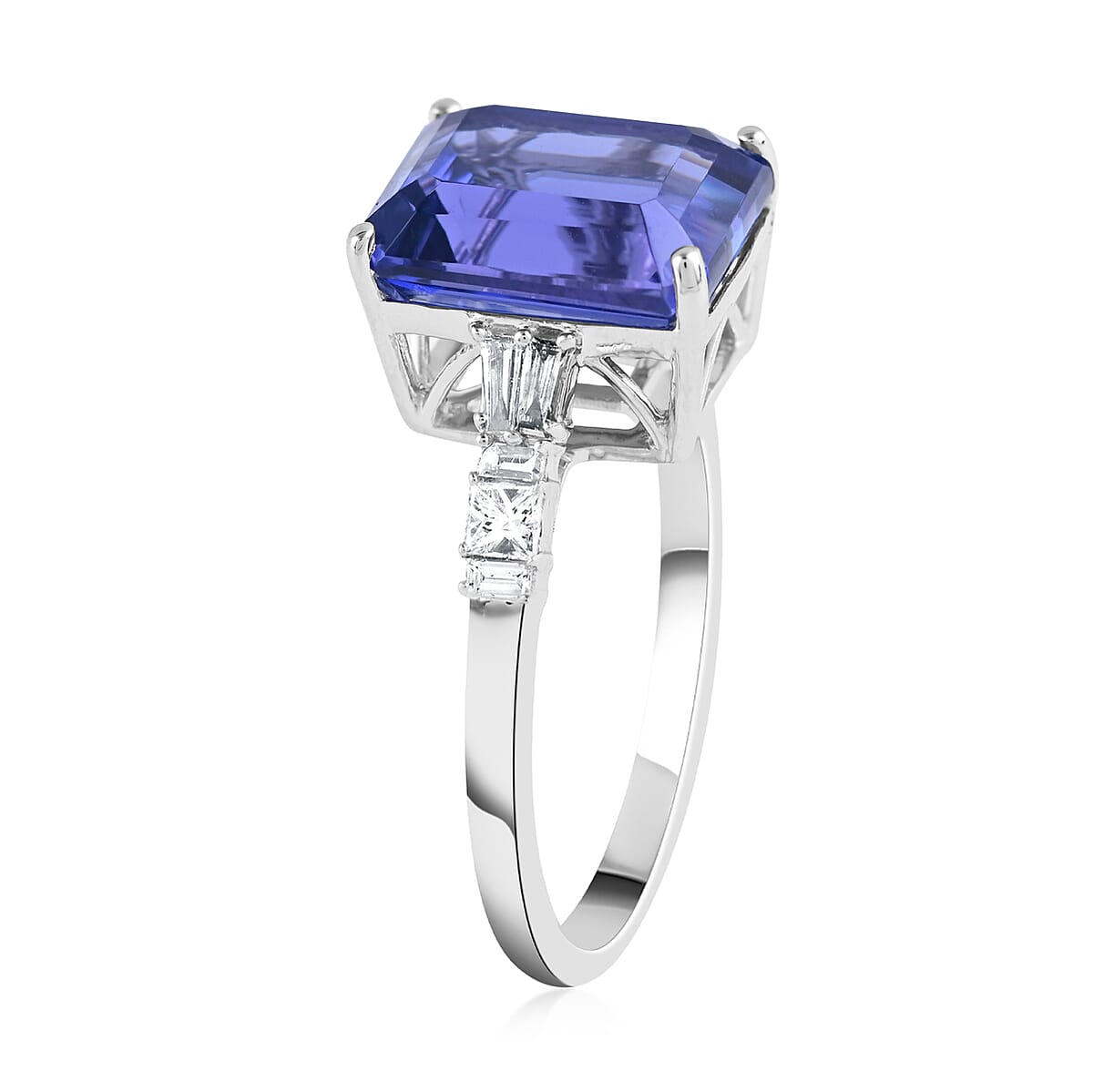 Certified Rhapsody 950 Platinum AAAA Tanzanite and E-F VS Diamond Ring (Size 7.0) 5.15 Grams 5.60 ctw image number 3
