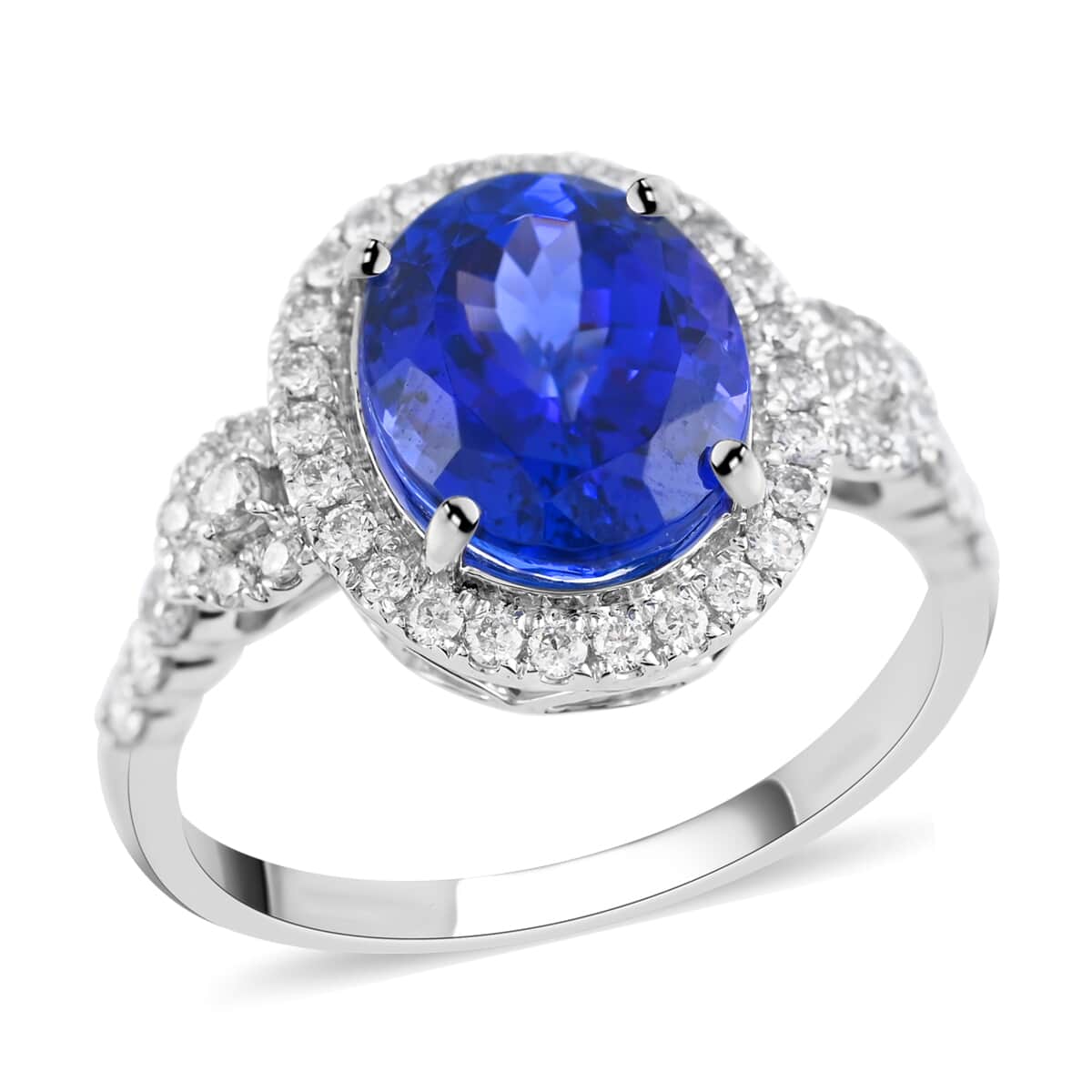 Certified & Appraised Rhapsody 950 Platinum AAAA Tanzanite and E-F VS Diamond Halo Ring (Size 10.0) 5 Grams 4.25 ctw image number 0