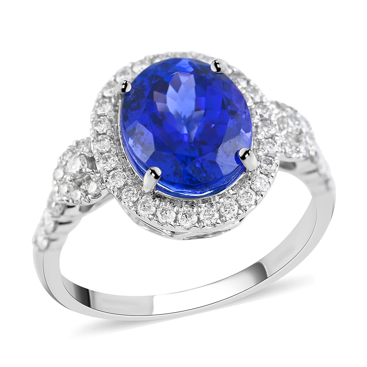 Certified & Appraised Rhapsody 950 Platinum AAAA Tanzanite and E-F VS Diamond Halo Ring (Size 10.0) 5 Grams 4.25 ctw image number 0