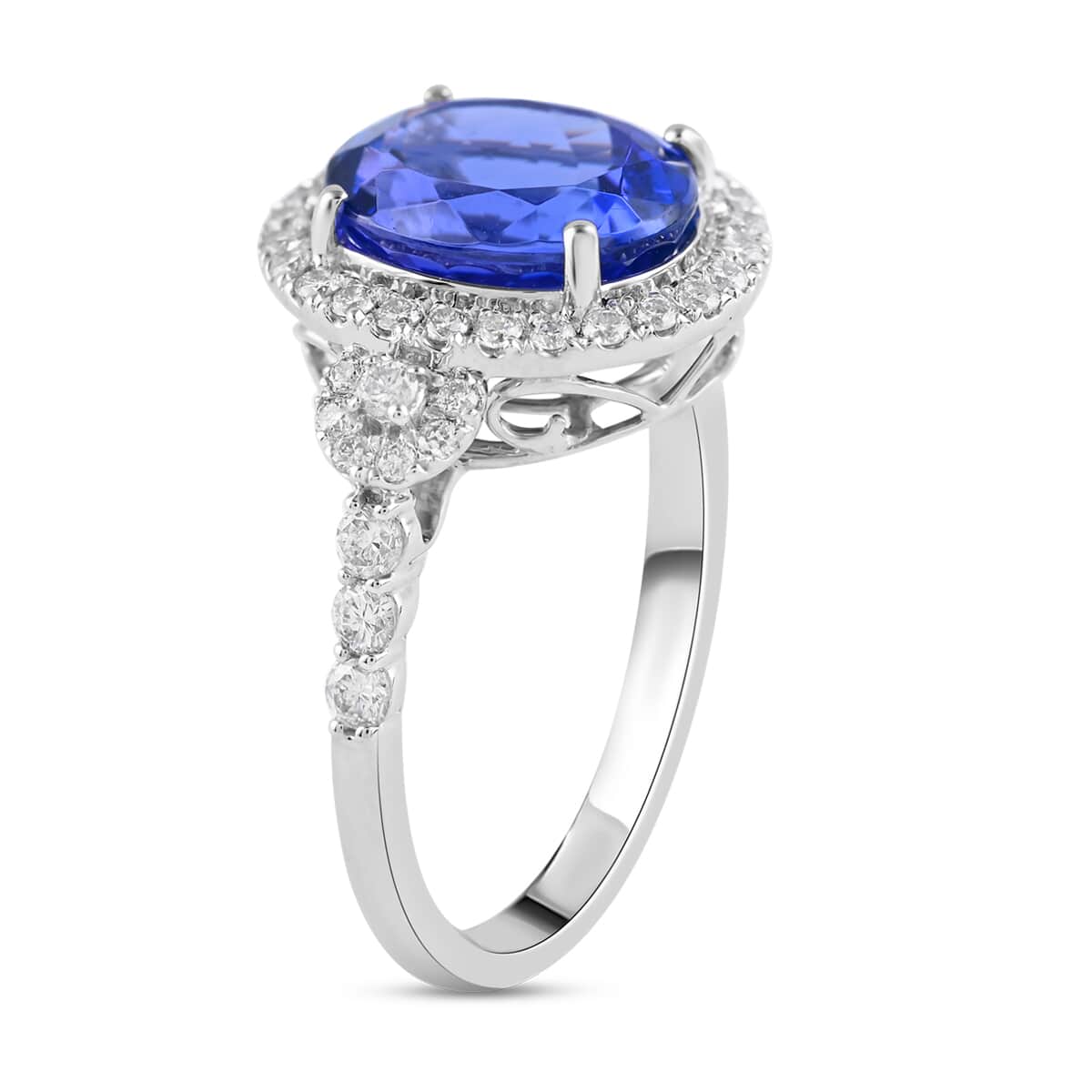 Certified & Appraised RHAPSODY 950 Platinum AAAA Tanzanite and E-F VS Diamond Halo Ring 5 Grams 4.25 ctw image number 3