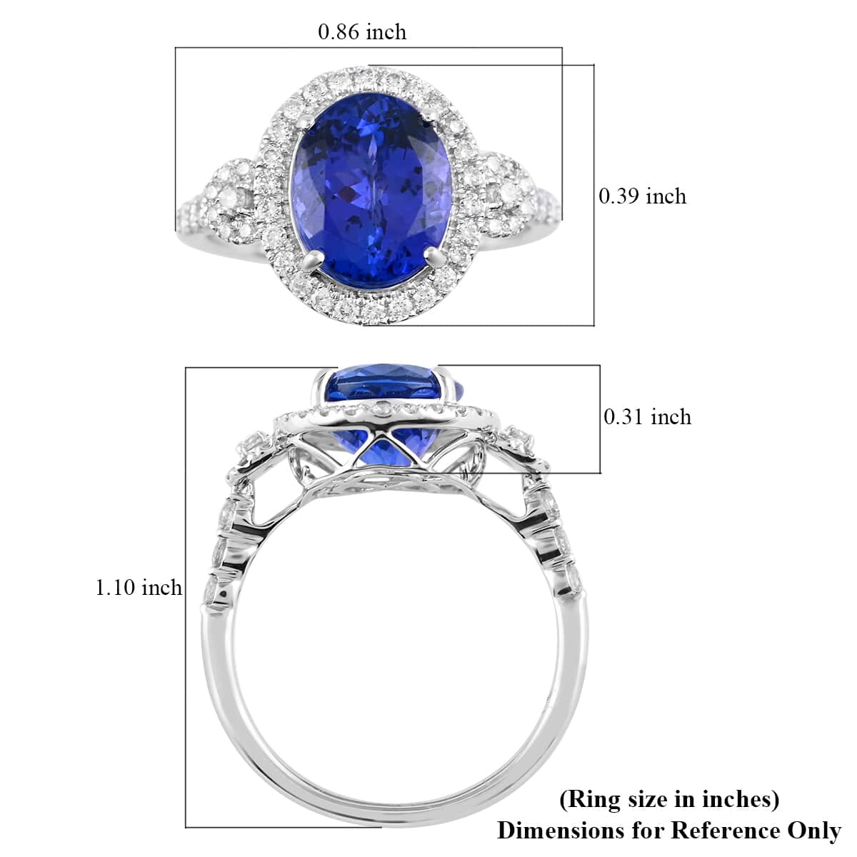 Certified & Appraised Rhapsody 950 Platinum AAAA Tanzanite and E-F VS Diamond Halo Ring (Size 10.0) 5 Grams 4.25 ctw image number 4