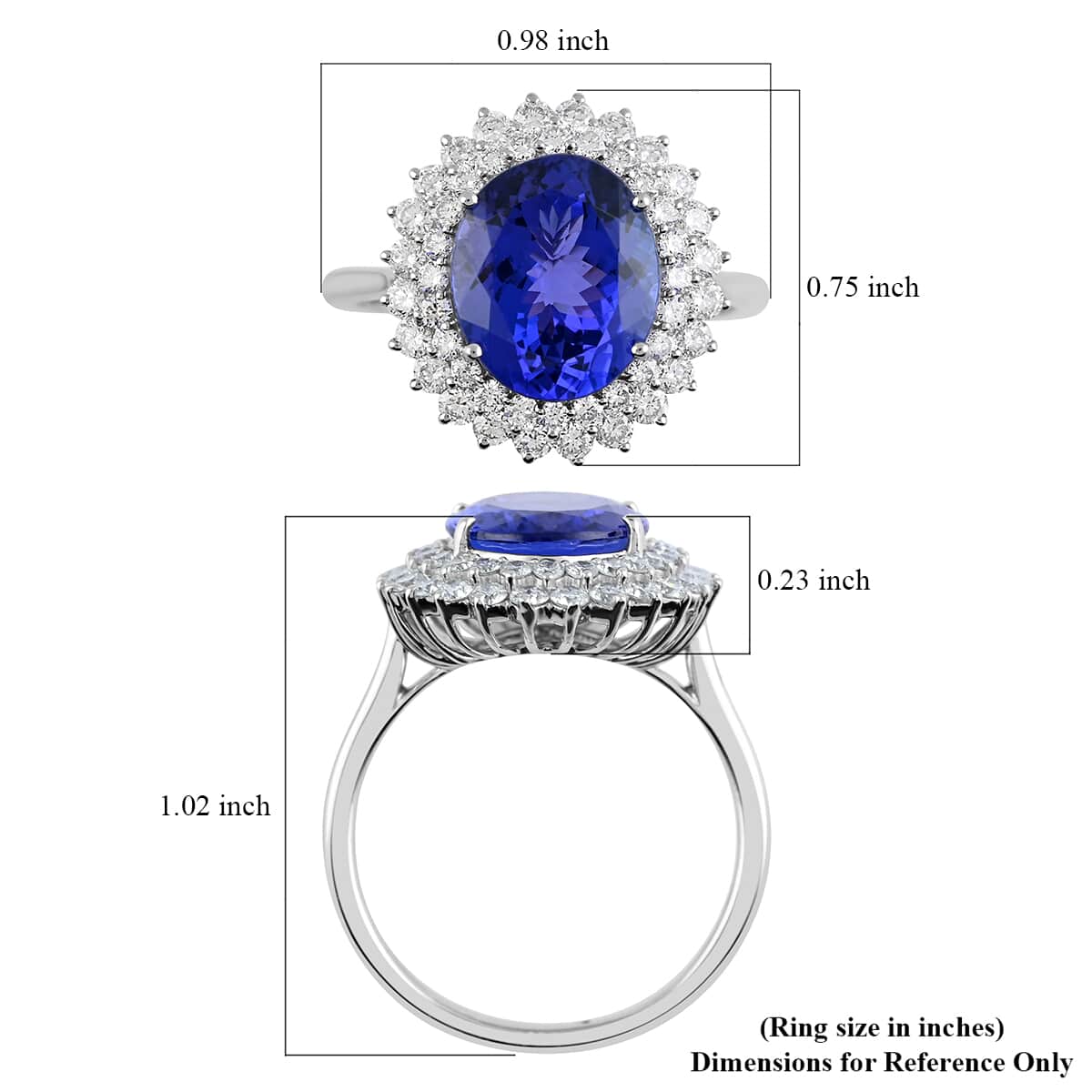 Certified Rhapsody 950 Platinum AAAA Tanzanite and E-F VS Diamond Cocktail Ring (Size 10.0) 5.80 Grams 6.40 ctw image number 4