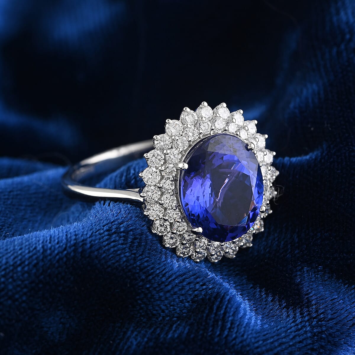 Certified Rhapsody 950 Platinum AAAA Tanzanite and E-F VS Diamond Cocktail Ring (Size 6.0) 5.80 Grams 6.40 ctw image number 1