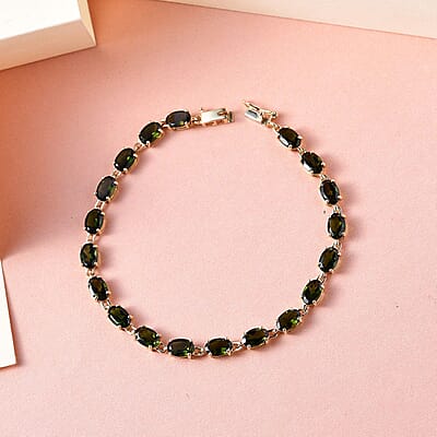 Luxoro 10K Yellow Gold AAA Tanzanian Chrome Tourmaline Link Bracelet (6.50 In) 7.90 ctw