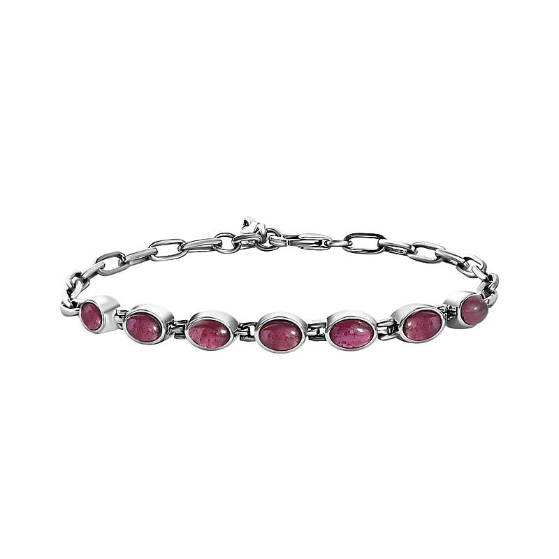 Niassa Ruby (FF) Bracelet in Sterling Silver, Link Bracelet, Handmade Jewelry (7.25-8.75In) 4.75 ctw